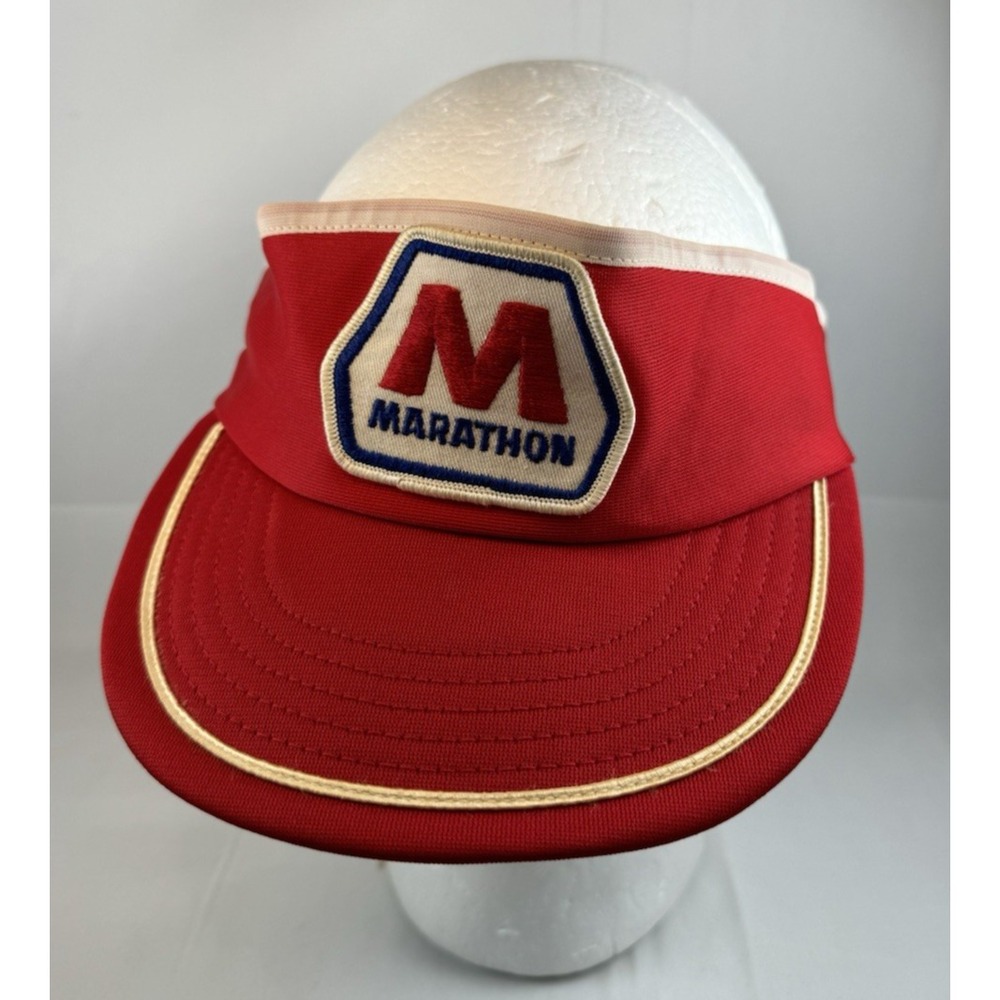 Rare Vintage 1980s Marathon Gas Attendant Visor Hat Employee Snapback OSFA USA